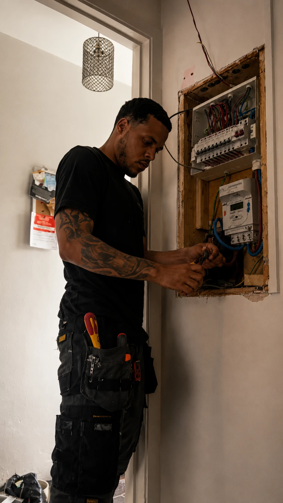 An Ace Electrical engineer wiring a consumer unit in a London home