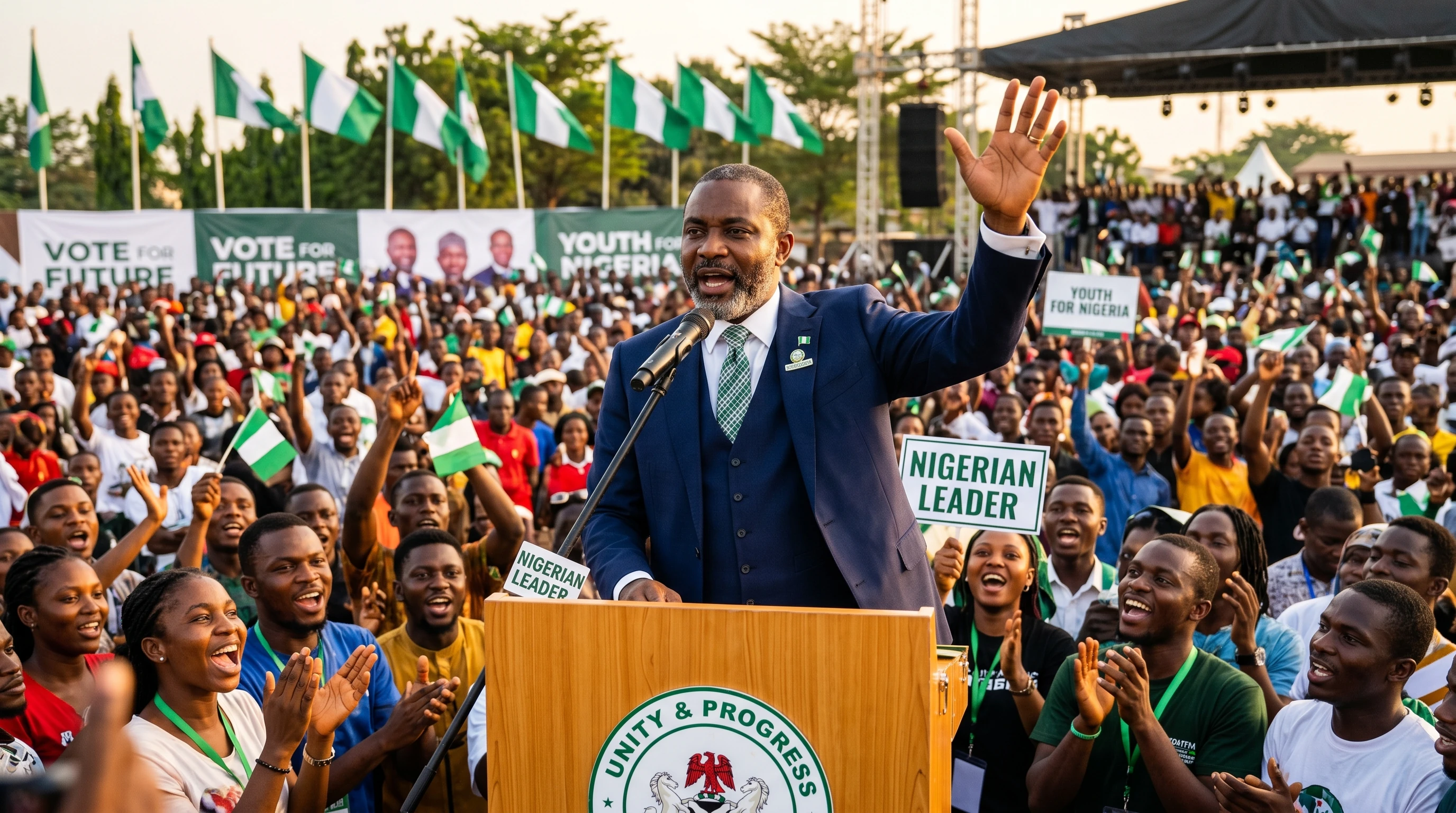 Alex Omaghomi addressing a rally of young Nigerians