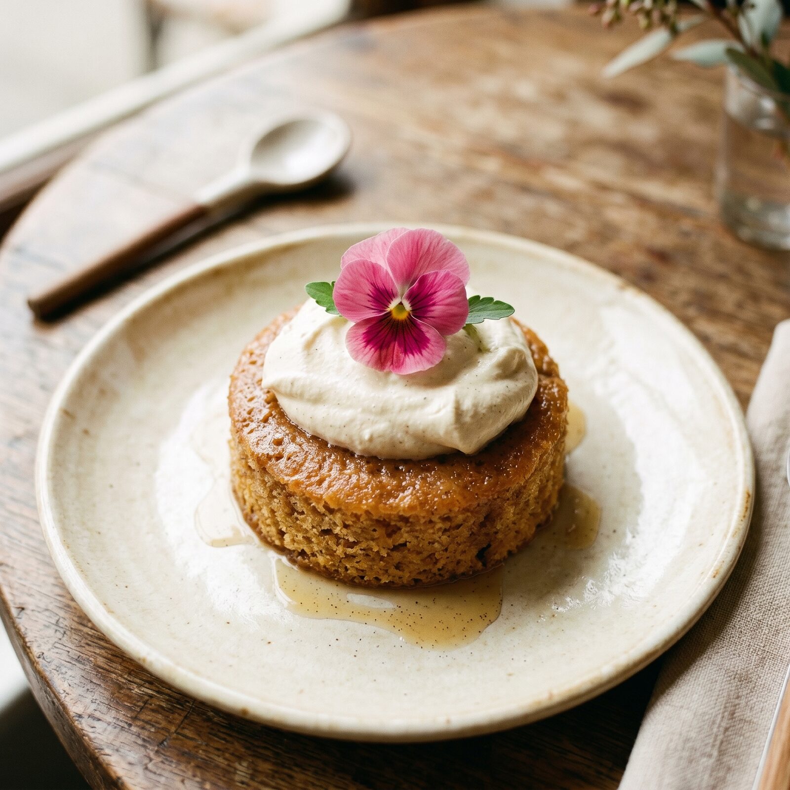 Gina's rum cake served warm with coconut cream drizzle