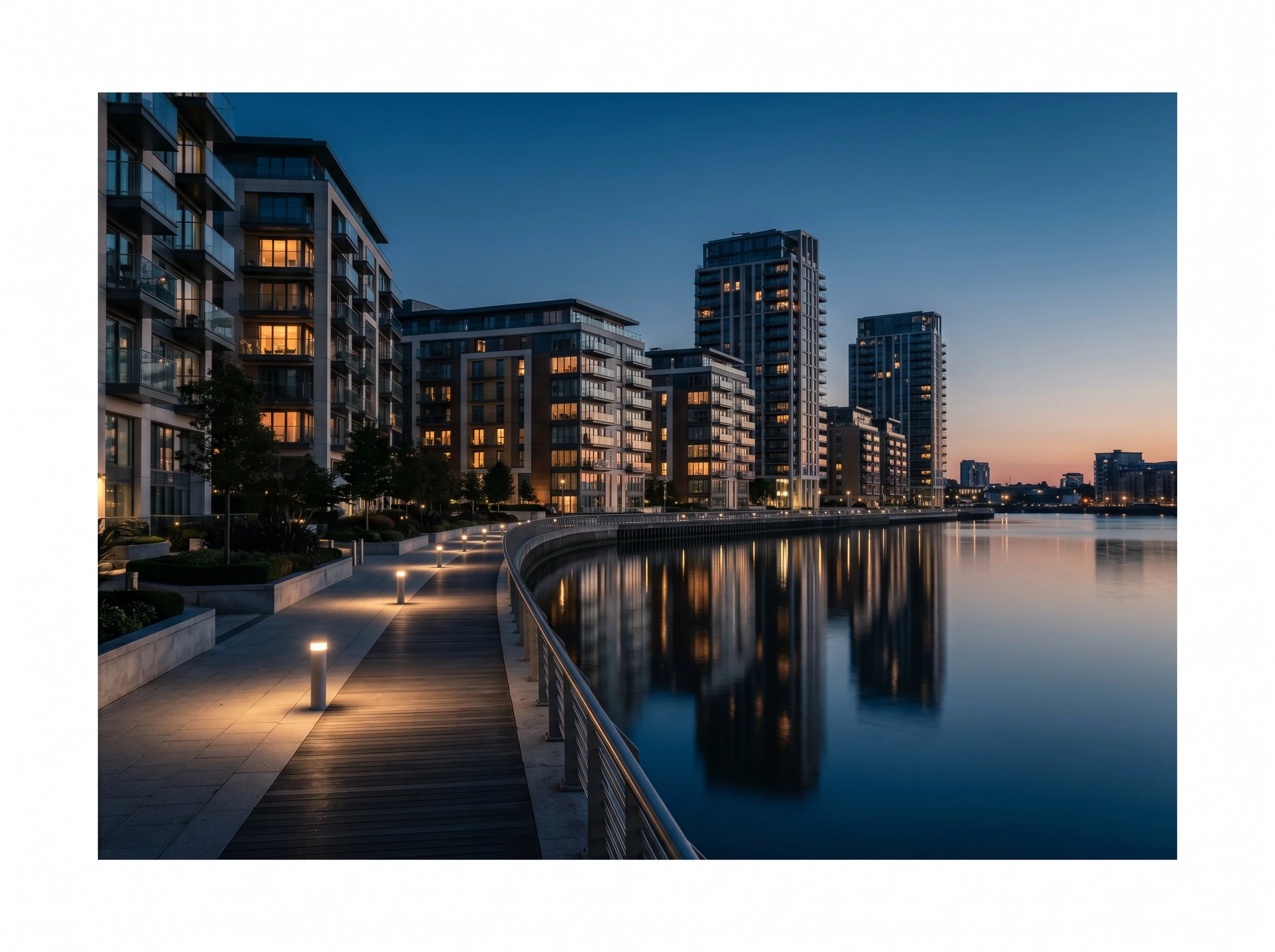 Docklands waterfront with converted warehouse apartments and marina (placeholder)