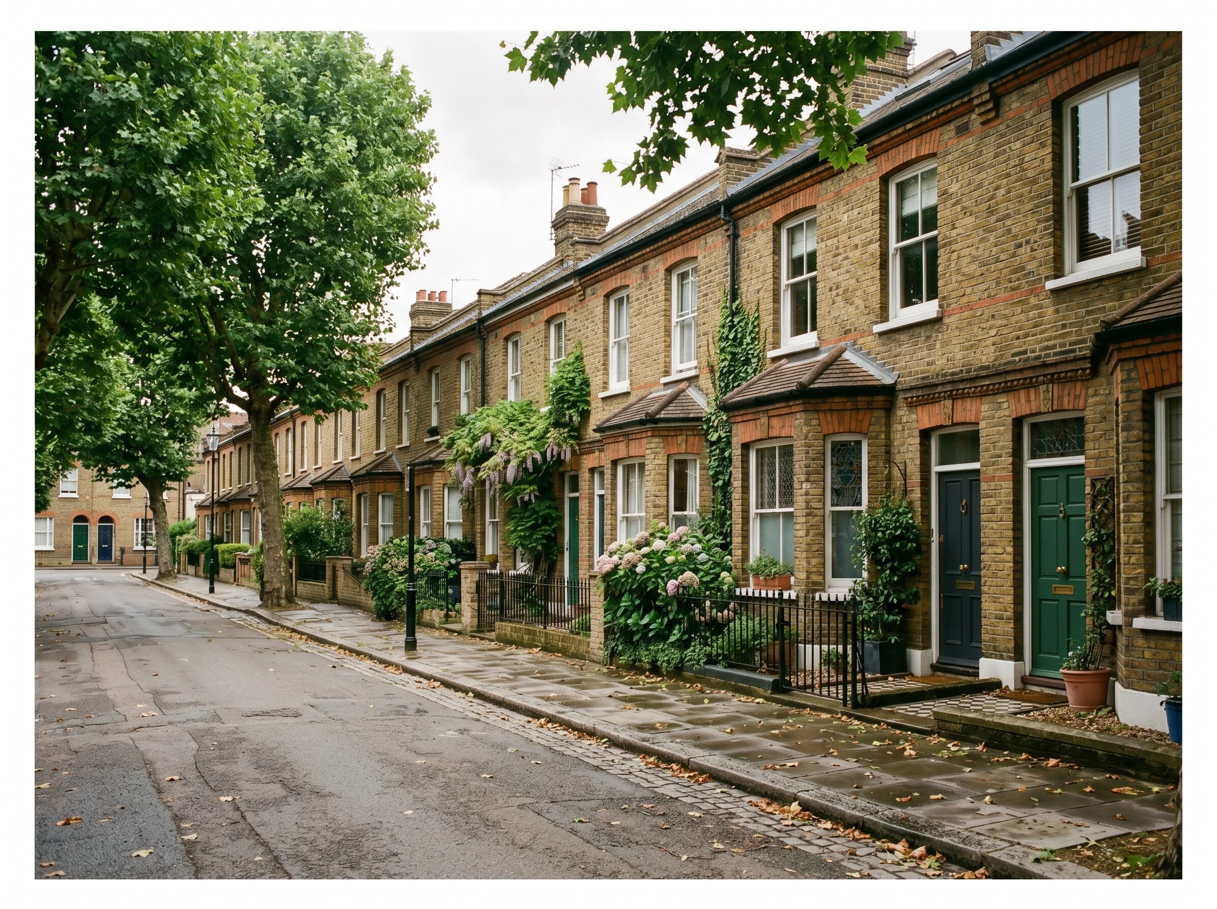 East London street scene with Victorian architecture and independent cafes (placeholder)